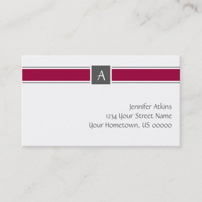 Burgundy och grå Monogramvisitkort Visitkort (Framsida)