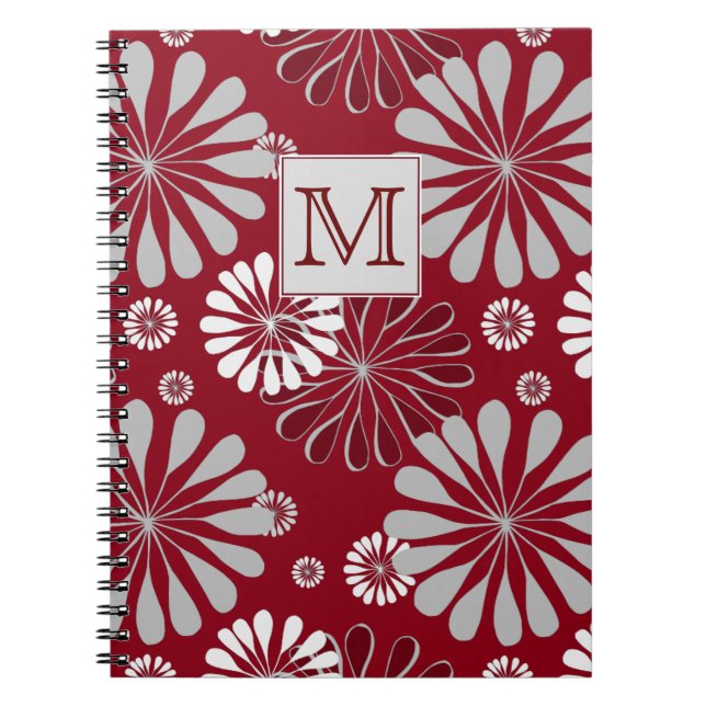Burgundy och Grått Blommigt Monogram Anteckningsbok (Framsidan)