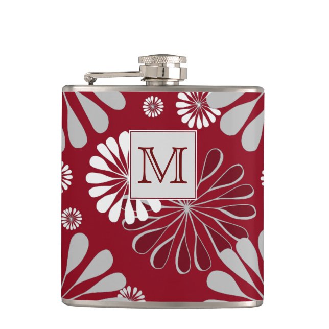 Burgundy och Grått Blommigt Monogram Fickplunta (Framsidan)