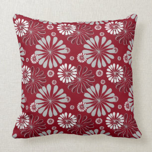 Burgundy och grått blommönster kudde
