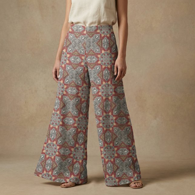 Burgundy och Grått Ethnic Mosaic Arabesque Mönster Tyg (Skapare uppladdad)