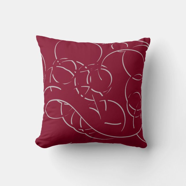 Burgundy och Grått Modern Elegant Abstrakt Swirls Kudde (Framsida)