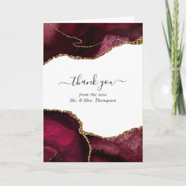 Burgundy och guld Agate Bröllopsfoto Tack Kort