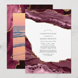Burgundy och Guld Agate Firande of Life Inbjudningar