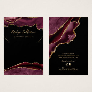Burgundy och guld agate necklace visning card visitkort