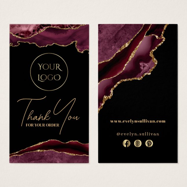 Burgundy och guld agate paket visitkort (Framsida & baksida)