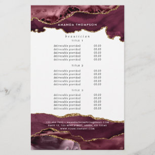 Burgundy och Guld Agate Precious Stone Pricing Flygblad