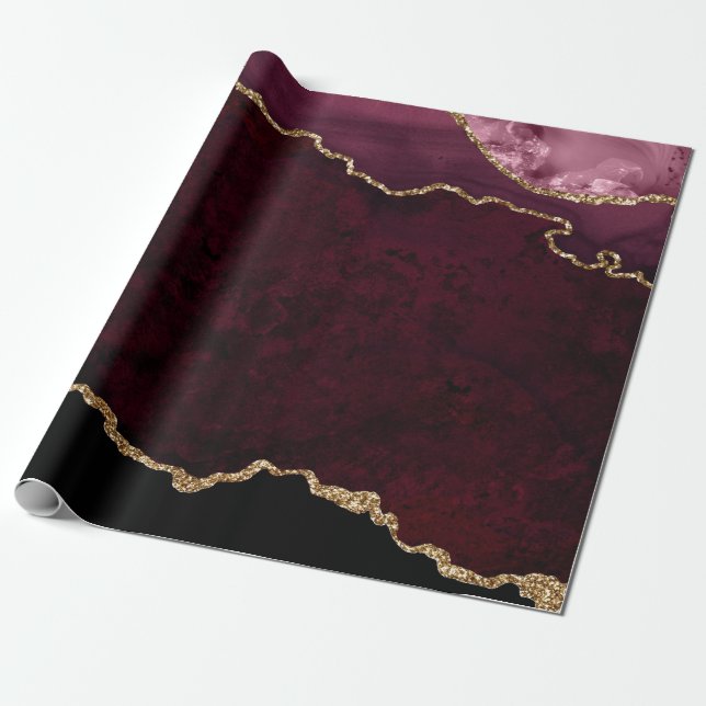 Burgundy och Guld Agate Presentpapper (Utrullad)
