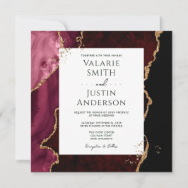 Burgundy och Guld Agate Stone Bröllop Inbjudningar