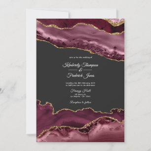 Burgundy och Guld Agate Stone Bröllop Inbjudningar
