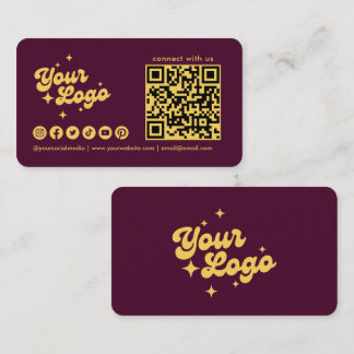 Burgundy Och Guld Anslut Med Oss Logo Qr Kod Visitkort