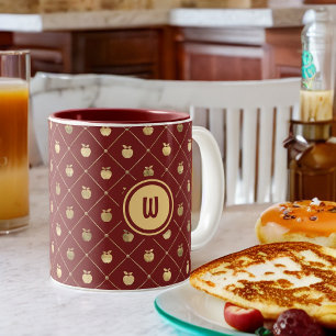 Burgundy och Guld Apple Mönster Två-Tonad Mugg