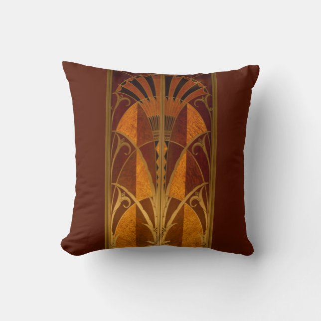 Burgundy och Guld Art Deco Kudde (Framsida)