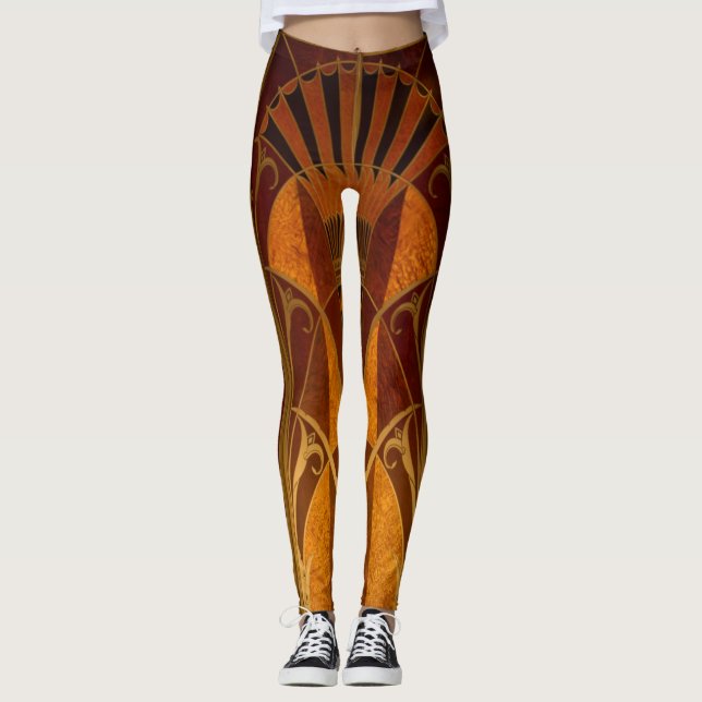 Burgundy och Guld Art Deco Leggings (Framsida)