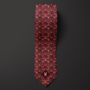 Burgundy och Guld Art Deco Slips
