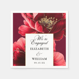 Burgundy och guld blommig elegant förlovningsfest pappersservett