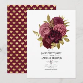 Burgundy och guld blommig möhippa inbjudningar