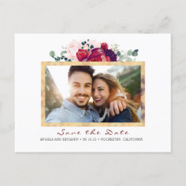 Burgundy och guld blommig Save the Date Foto Meddelande Vykort