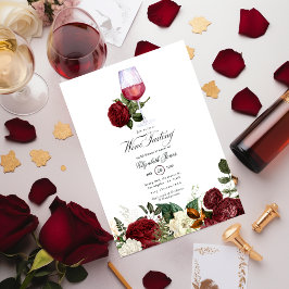 Burgundy och guld Blommig vin Bröllopsdusch Inbjudningar