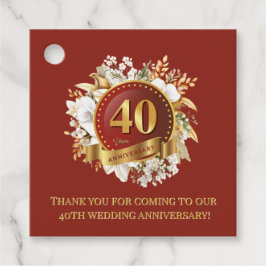 Burgundy och Guld Blommigt 40 Bröllop-årsdagen Gåvor Etiketter