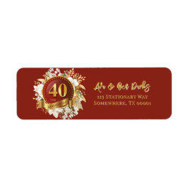 Burgundy och Guld Blommigt 40 Bröllop-årsdagen Returadress Etikett