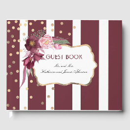 Burgundy och Guld Blommigt Elegant bröllop Gästböcker