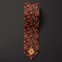 Burgundy och Guld Blommigt Monogram