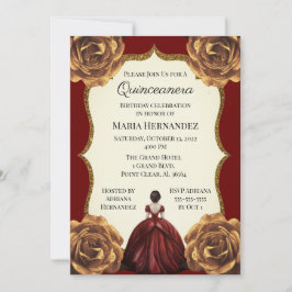 Burgundy och Guld Blommigt Quinceanera Birthday Inbjudningar