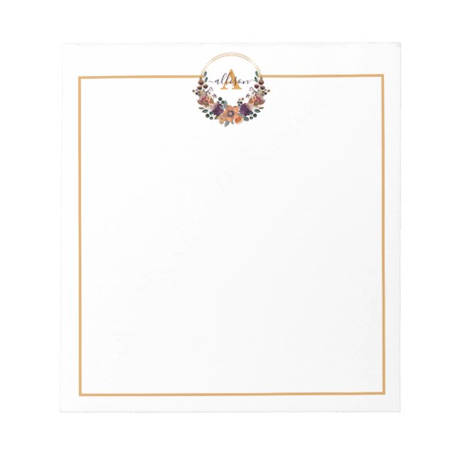 Burgundy och guld blommigt ram personlig anteckningsblock (Framsida)