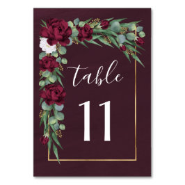 Burgundy och Guld Blommigt Watercolor Fall Wedding Bordsnummer