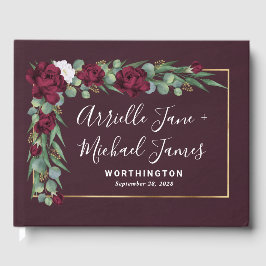 Burgundy och Guld Blommigt Watercolor Fall Wedding Gästböcker