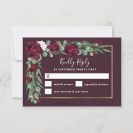 Burgundy och Guld Blommigt Watercolor Fall Wedding OSA Kort