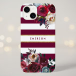 Burgundy och Guld Boho Blommigt Rand Monogram<br><div class="desc">Anpassningsbar med telefonfodral i monogrammet personlig med ditt namn eller annan text. Det här trendiget har en vattenfärgad blommigt gräns i rustik höst färger på en burgundisk och vit strimlad bakgrund med faux guld-folie. Använda designen verktyg om du vill välja valfri bakgrund färg, ändra typsnitt och färger eller ladda upp...</div>