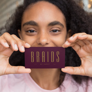 Burgundy och Guld Braids Hair Salon enkelt Visitkort