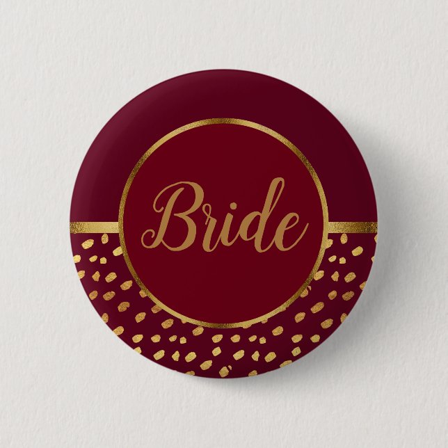 Burgundy och Guld Bride Bröllop Knapp (Framsida)