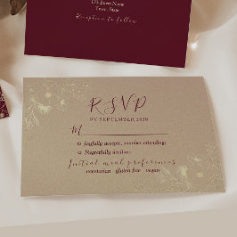 Burgundy och guld bröllop med blommotiv OSA kort