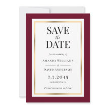 Burgundy- och Guld-Bröllop spara datum-kort