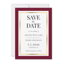 Burgundy- och Guld-Bröllop spara datum-kort