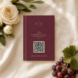 Burgundy och guld bröllopswebbplats QR-kod detalje Tilläggskort