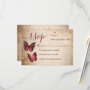 Burgundy och Guld Butterfly Elegant bröllop OSA Kort
