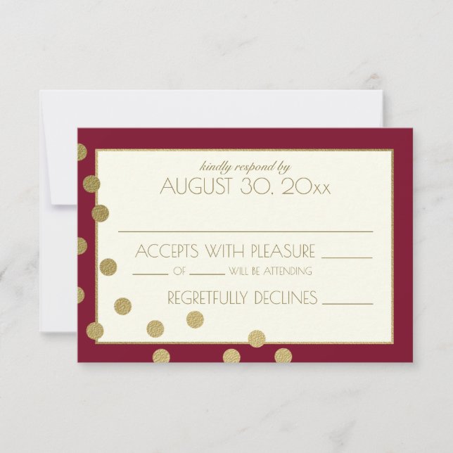 Burgundy och Guld confetti Dots Bröllop-svar OSA Kort (Framsida)