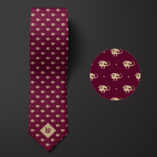 Burgundy och Guld Dragon i profil med Monogram Slips (Skapare uppladdad)