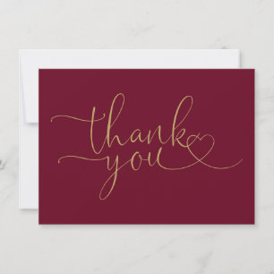 Burgundy Och Guld Elegant Hjärtformad Text Tack Kort
