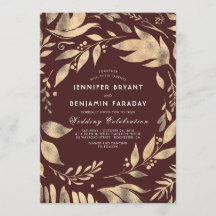 Burgundy och Guld Elegant Lövs Fall Wedding