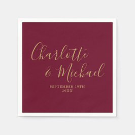 Burgundy och Guld Elegant Namnteckning Bröllop Pappersservett