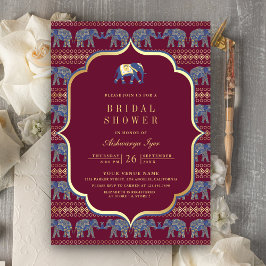 Burgundy och Guld Elephant Indian Möhippa Inbjudningar