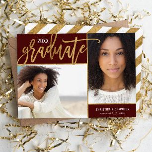 Burgundy och Guld Faux Foil 2 Photo Studenten Meddelande