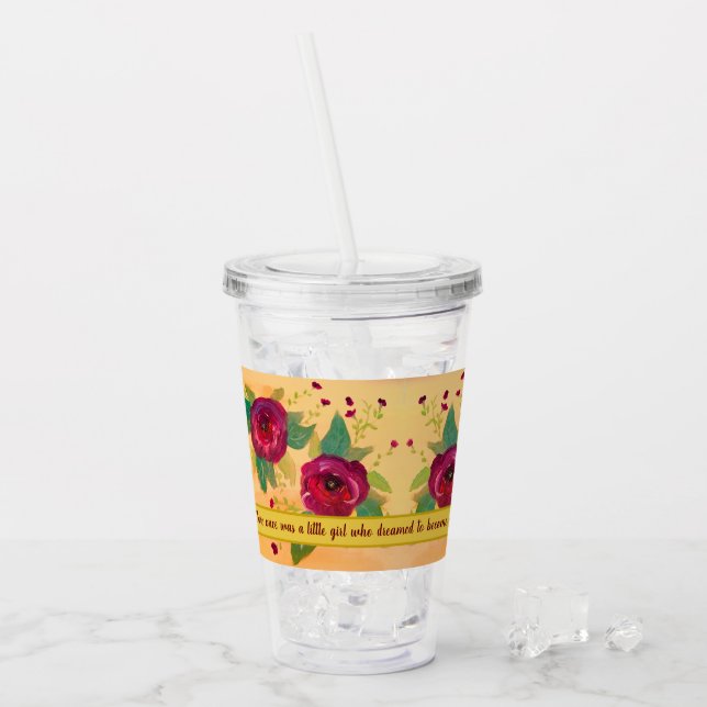 Burgundy och Guld Flowered Bröllop Guest Take Away Mugg (Framsida Ice)