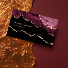 Burgundy och guld Geode Agat Sten QR-kod Visitkort