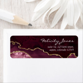 Burgundy och Guld Geode Agate Stone Returadress Etikett